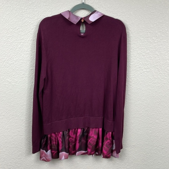 Ted Baker Brianca Porcelain Rose Layered Look Sweater Purple Peplum Sz 4 - Picture 7 of 13